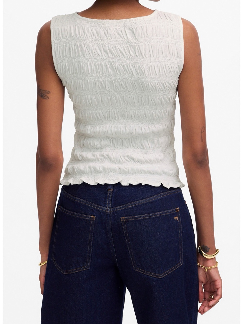 Madewell White Smocked Top - XS - Picture 2 of 8